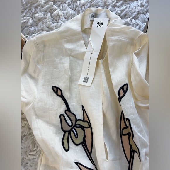 NWT $998 Tory Burch Belted Applique Cotton-trimmed Linen Kaftan - Picture 7 of 8